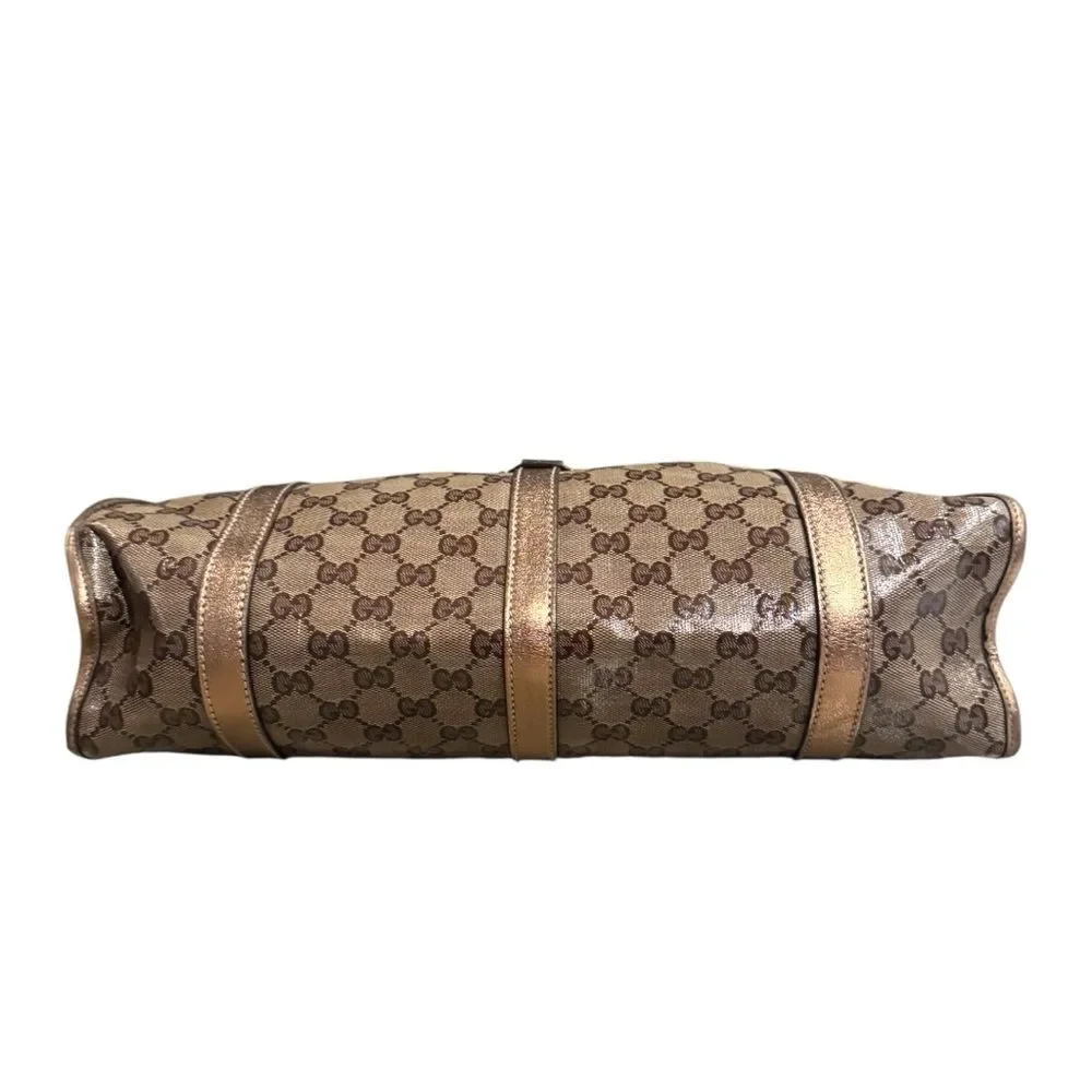 Gucci GG Crystal Beige Brown Canvas Gold Leather Trim Medium Joy Shoulder Bag - Picture 7 of 13